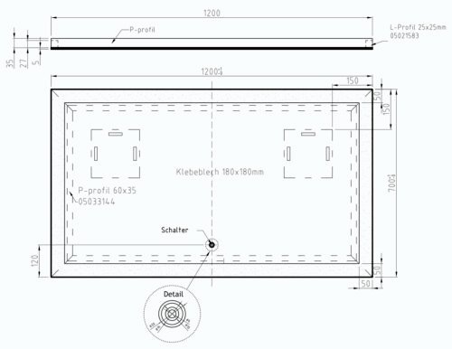 Alva Aqua Forta Kristallspiegel 70x130cm Aufh. quer, Touch Sensor, LED 14,4W 2