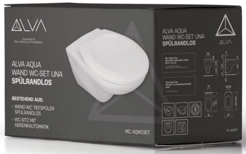 Alva Aqua Una Wand-WC-Set Tiefspüler spülrandlos inkl. WC-Sitz m. Absenka. 1