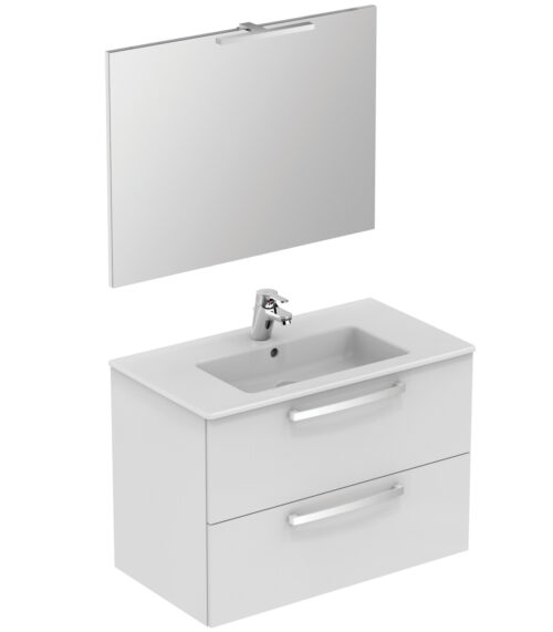 Alva Aqua Ora Waschplatz-Paket 60cm Weiß Unterschrank, Spiegel, Leuchte, Armatur 2